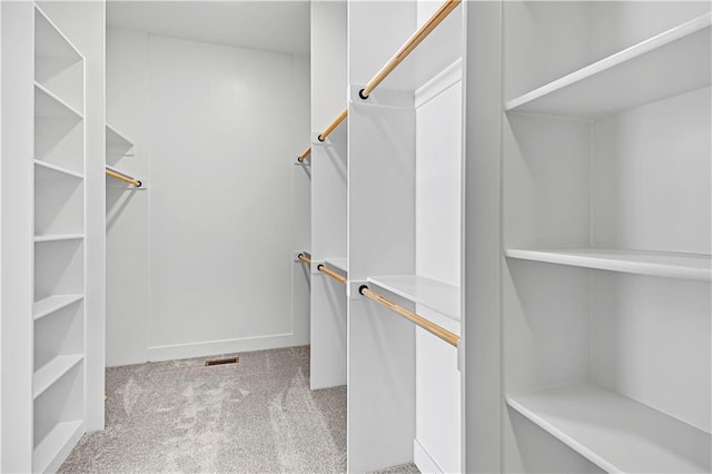 walk in closet with light carpet