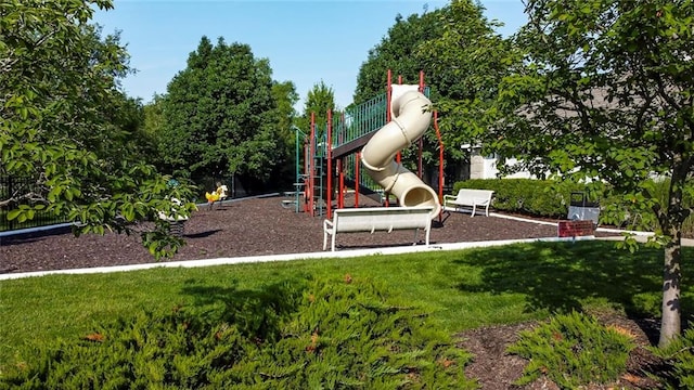 view of play area with a yard