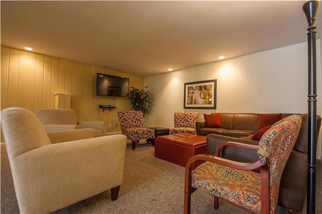 living room with carpet floors and recessed lighting