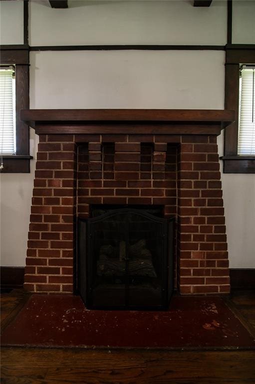 interior details featuring a fireplace