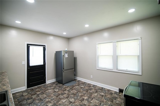 kitchen with stainless steel fridge