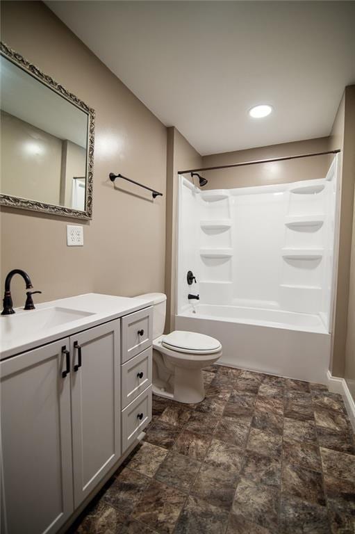 full bathroom featuring  shower combination, toilet, and vanity