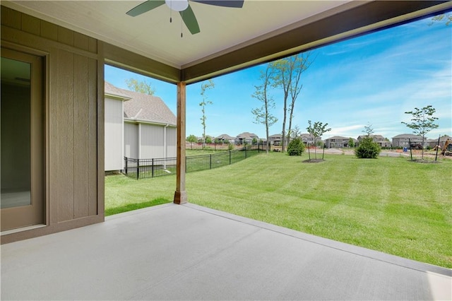24940 W 98th Pl, Lenexa, KS 66227 - view of patio with ceiling fan and a residential view