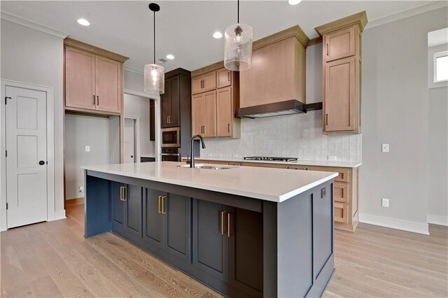 24940 W 98th Pl, Lenexa, KS 66227 - kitchen featuring stainless steel appliances, light wood-type flooring, backsplash, light countertops, and recessed lighting