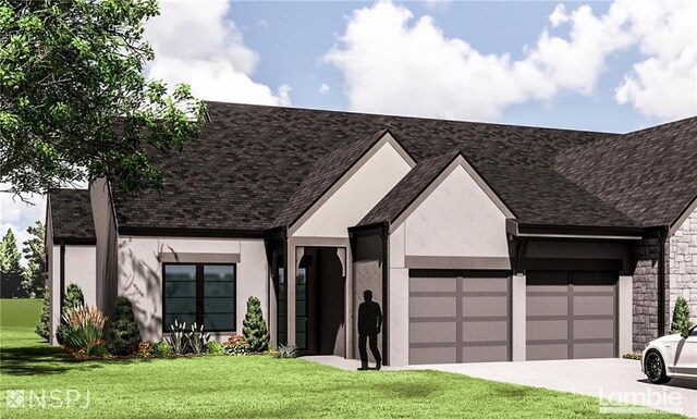 view of front facade with a front yard and a garage