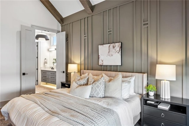 13707 Pembroke Ln, Leawood, KS 66224 - bedroom with vaulted ceiling with beams and connected bathroom