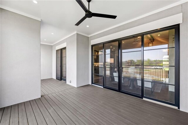13707 Pembroke Ln, Leawood, KS 66224 - wooden terrace with a ceiling fan