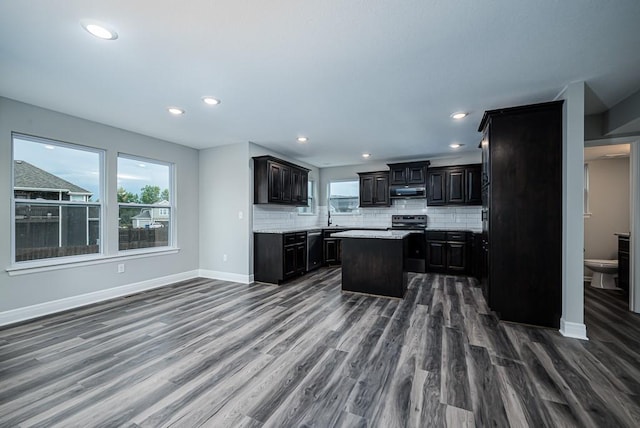 kitchen with tasteful backsplash, plenty of natural light, and a kitchen island