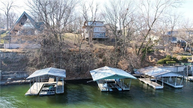 view of dock with a water view