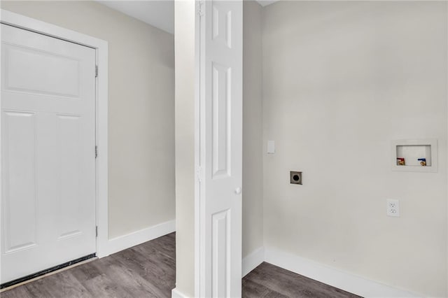 clothes washing area with washer hookup, hardwood / wood-style floors, and electric dryer hookup