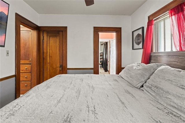 bedroom featuring ceiling fan