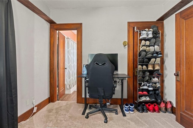 314 E Lexington St, Richmond, MO 64085 - carpeted home office featuring baseboards