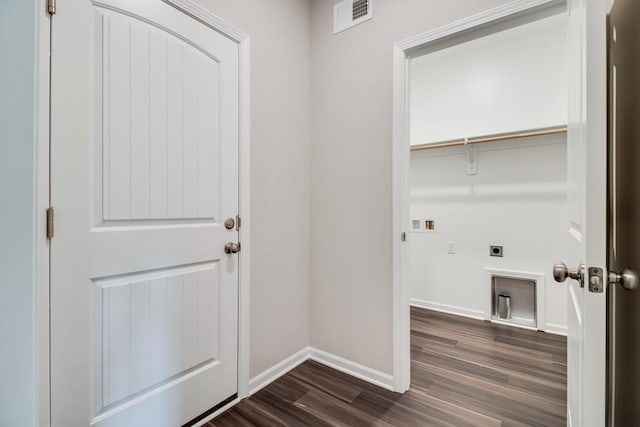 washroom with washer hookup, dark wood-type flooring, and hookup for an electric dryer