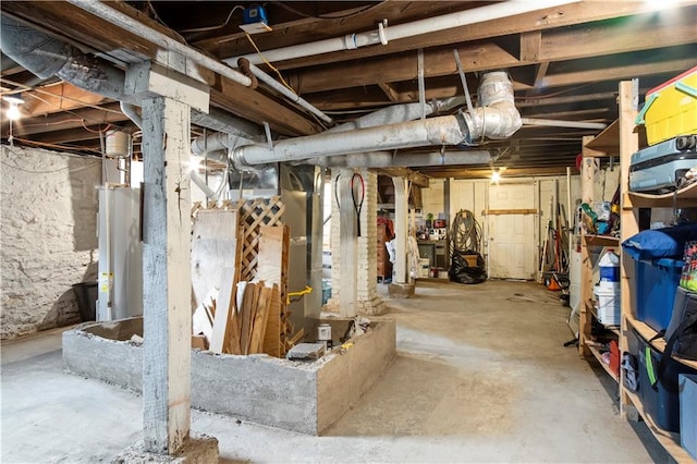 basement with water heater