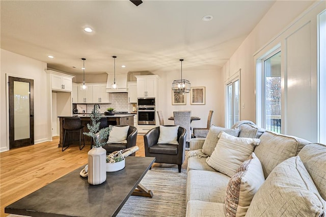 living room with light wood-type flooring