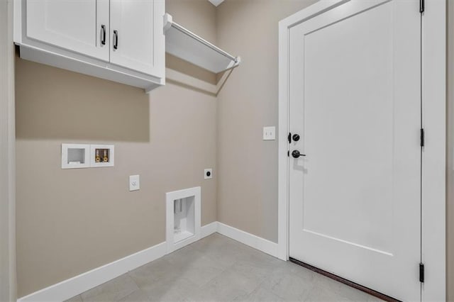 laundry area featuring cabinets, washer hookup, and hookup for an electric dryer