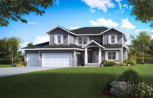 view of front facade with a garage and a front lawn