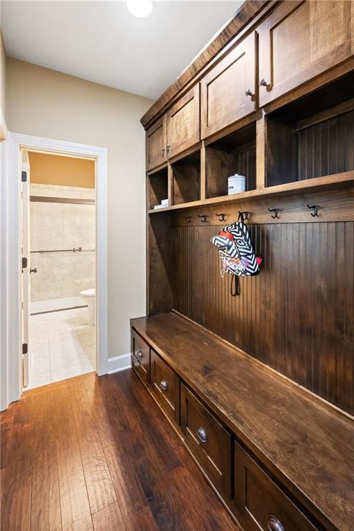 9614 NE 97th St, Kansas City, MO 64157 - mudroom with baseboards and dark wood finished floors