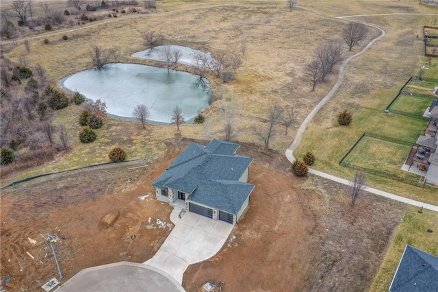 aerial view with a water view