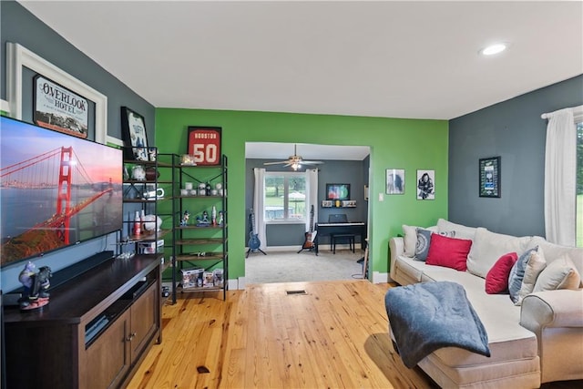 2924 Crown Dr, Independence, KS 67301 - living room featuring light wood-type flooring, recessed lighting, and a ceiling fan