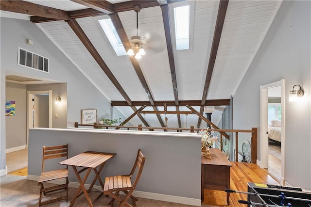2924 Crown Dr, Independence, KS 67301 - dining area featuring a ceiling fan and a skylight