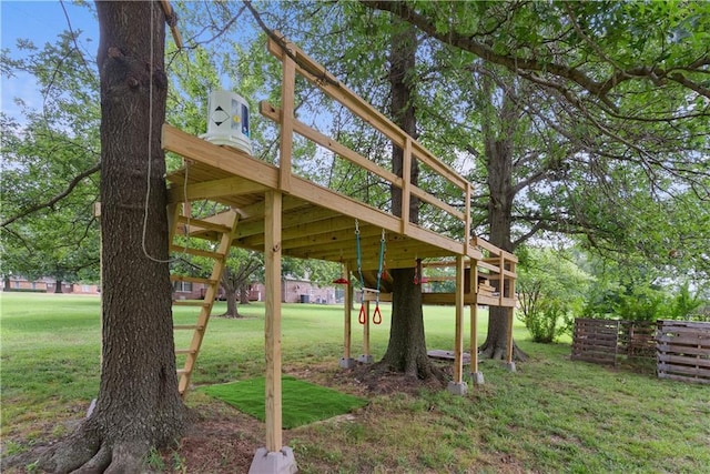 2924 Crown Dr, Independence, KS 67301 - view of green lawn with a deck and stairs