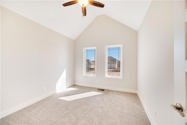 7004 NE 102nd Ct, Kansas City, MO 64156 - unfurnished room featuring a ceiling fan, light carpet, and lofted ceiling