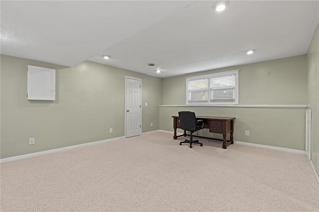 view of carpeted home office