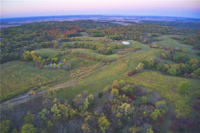 view of aerial view at dusk