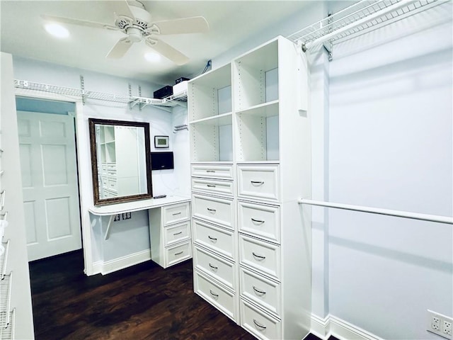 22750 Switzer Rd, Bucyrus, KS 66013 - walk in closet featuring dark wood finished floors and ceiling fan