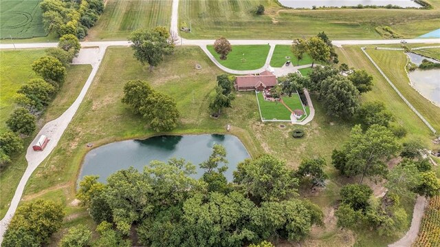 22750 Switzer Rd, Bucyrus, KS 66013 - birds eye view of property featuring a water view and a rural view