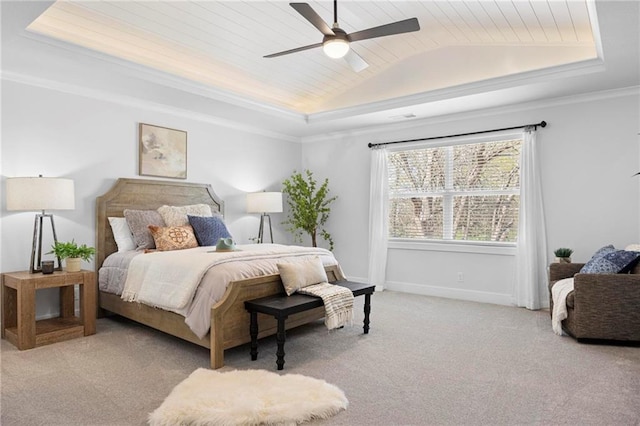 18452 Windsor St, Overland Park, KS 66085 - bedroom with carpet, a raised ceiling, vaulted ceiling, wooden ceiling, and ceiling fan