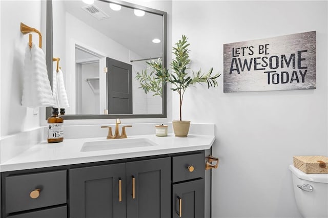 18452 Windsor St, Overland Park, KS 66085 - bathroom featuring toilet, vanity, and visible vents
