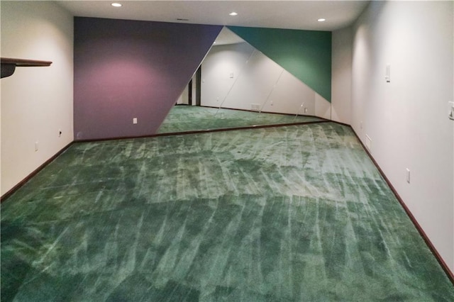 bonus room with recessed lighting, carpet flooring, and baseboards