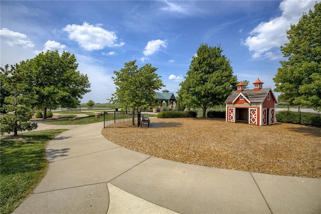 surrounding community featuring a shed