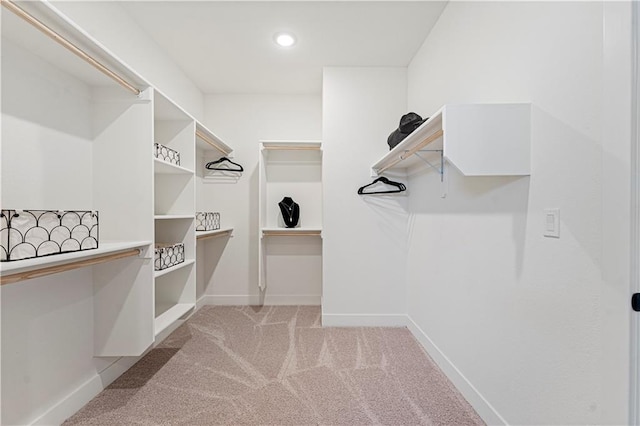 spacious closet featuring light carpet