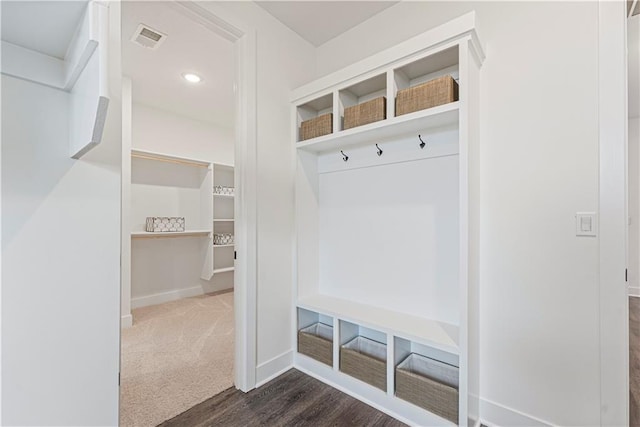 mudroom featuring dark wood-type flooring