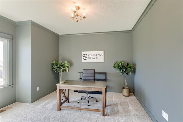 12300 S Hastings St, Olathe, KS 66061 - office featuring plenty of natural light, crown molding, carpet flooring, and a chandelier