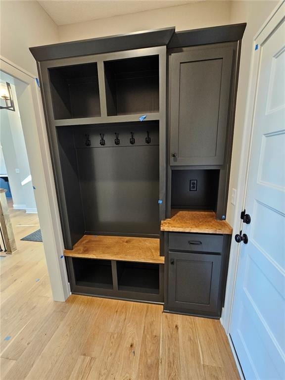 mudroom featuring light hardwood / wood-style flooring