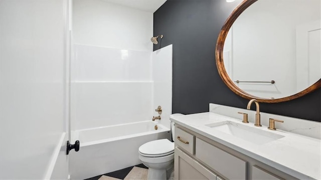 full bathroom with vanity, toilet, and shower / washtub combination