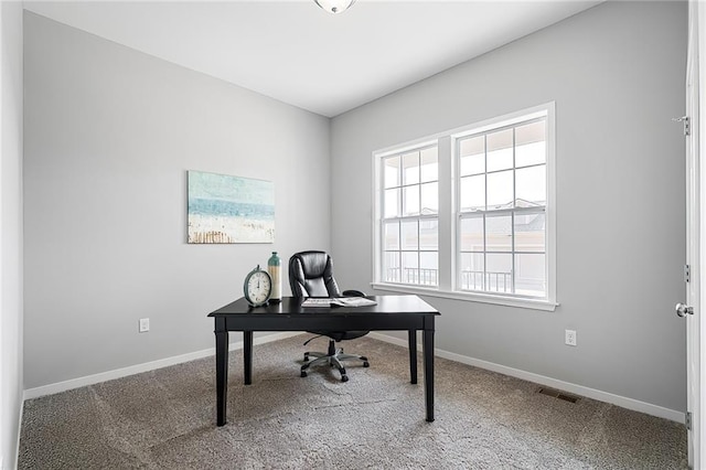 view of carpeted home office