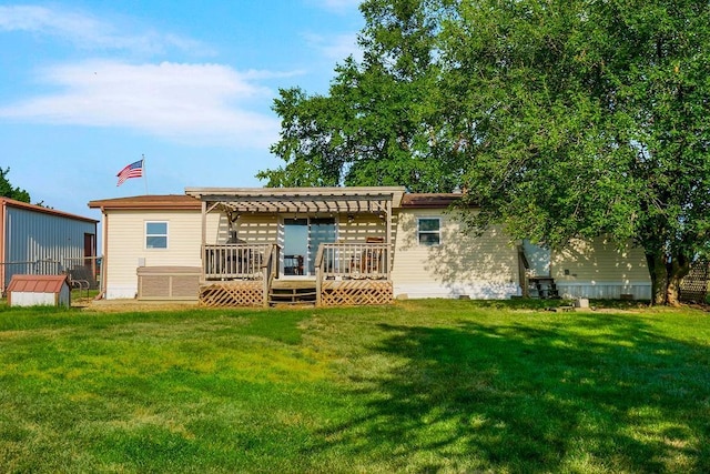 15124 NW County Road 14001st Rd, Drexel, MO 64742 - rear view of property featuring a pergola, a lawn, and a deck