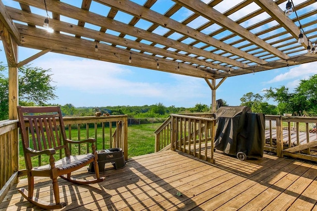 wooden terrace featuring a pergola