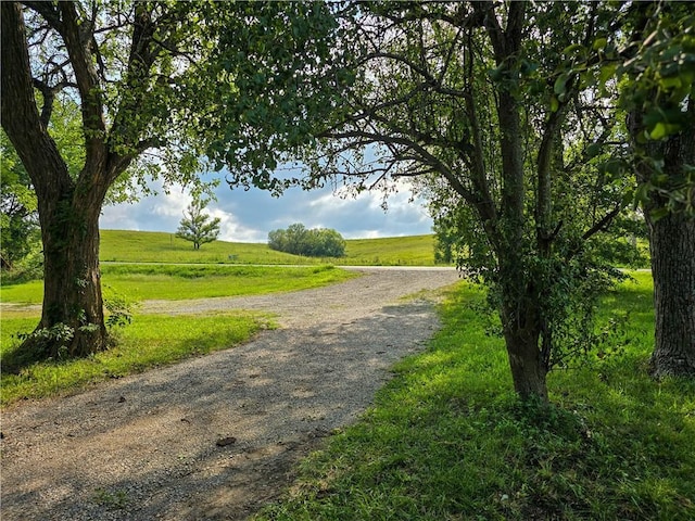 surrounding community with driveway and a rural view