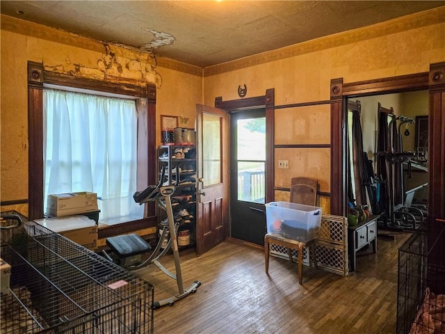 office space with dark wood finished floors