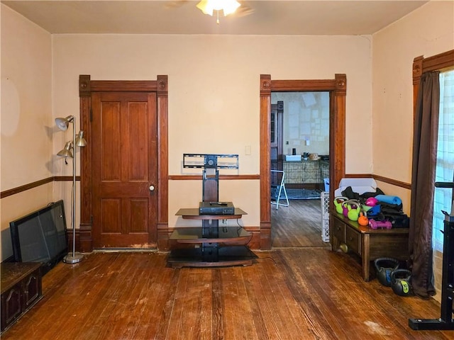 interior space with dark wood-type flooring