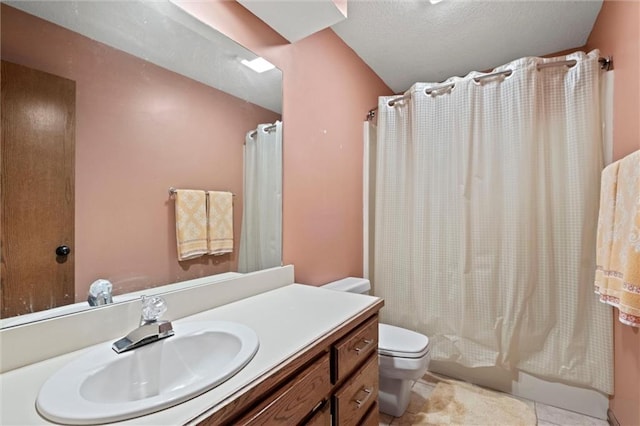 full bathroom with vanity, toilet, tile patterned flooring, and shower / bath combo