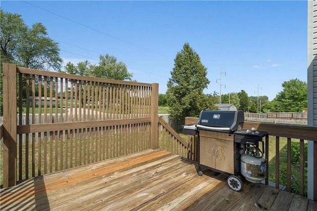 wooden terrace featuring a fenced backyard