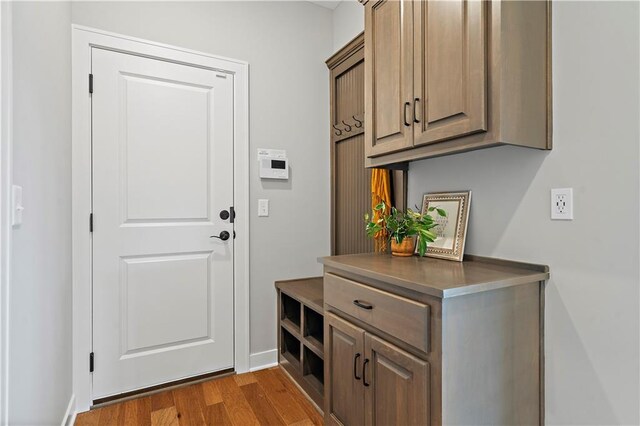 mudroom featuring wood-type flooring