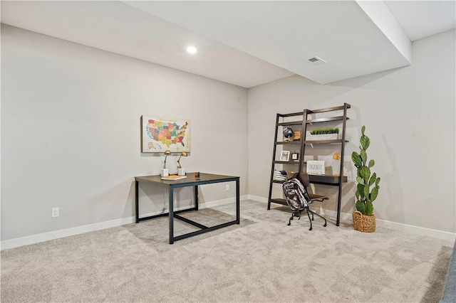 view of carpeted office space